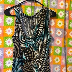New Directions Zebra Print Top with Turquoise and Beige Accents